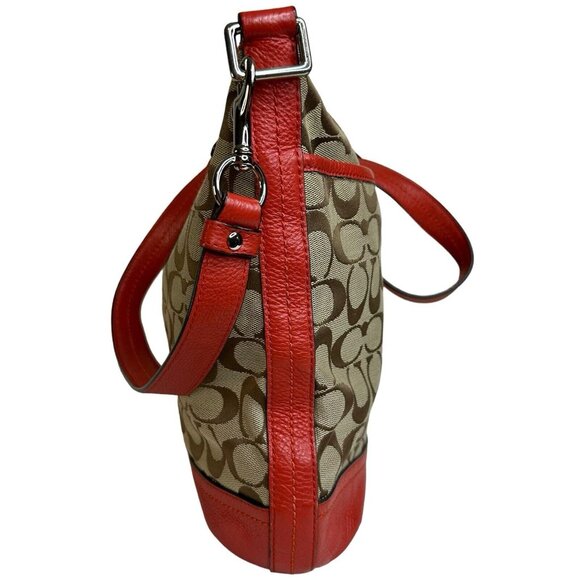 Auth Used COACH Crossbody Shoulder Hobo Bag Canvas Leather Outer Pocket Logo C - Picture 4 of 12